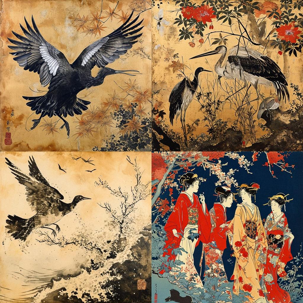 Shin hanga style, Midjourney V6, render 1 of 4