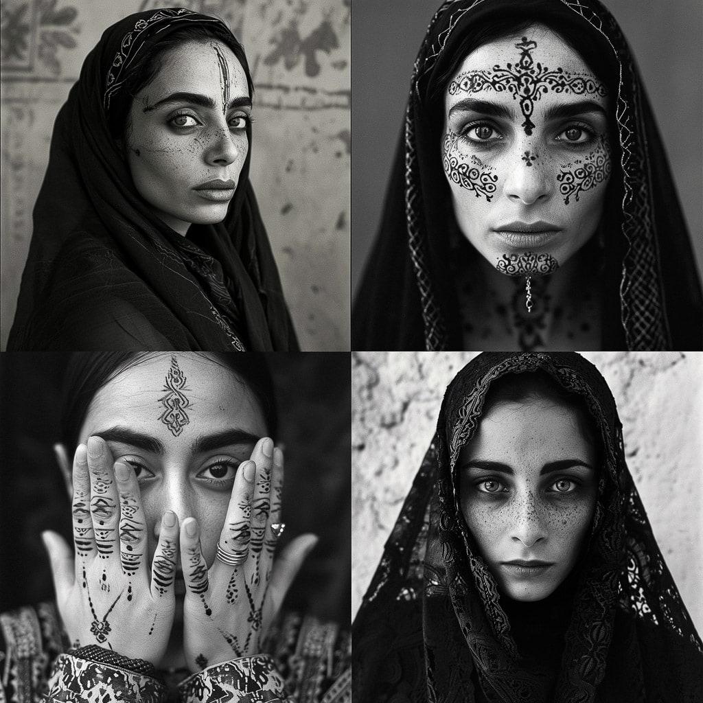 Shirin Neshat style, Midjourney V6, render 1 of 4