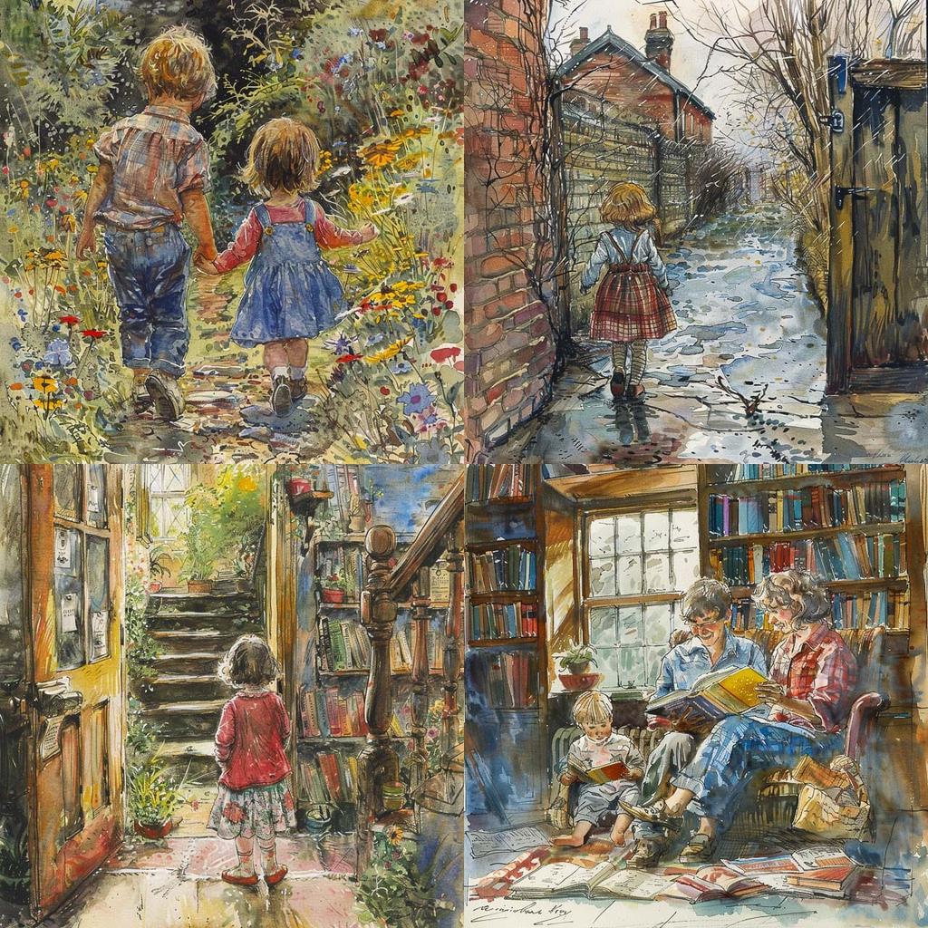 Shirley Hughes style, Midjourney V6, render 1 of 4