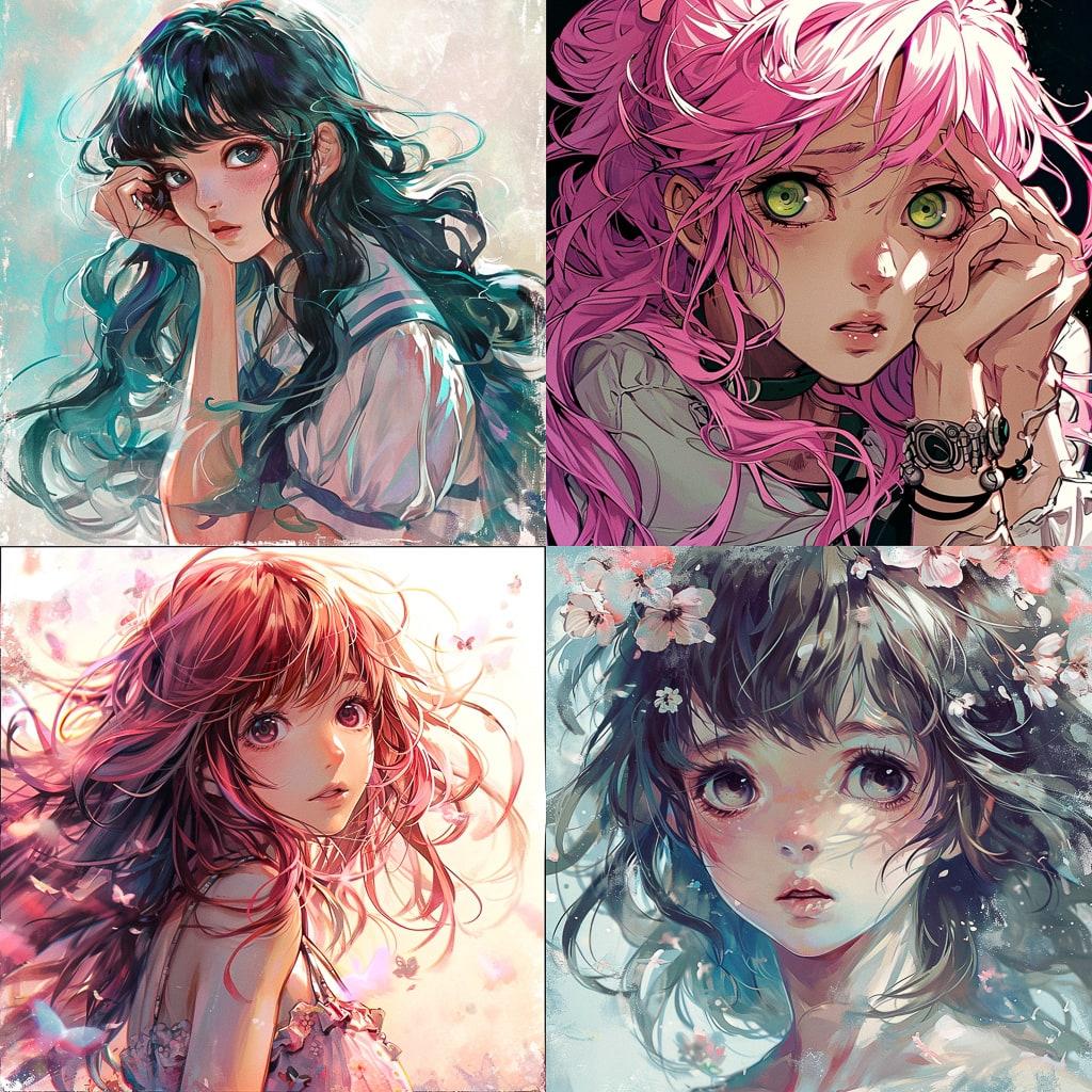 Shojo anime style style, Midjourney V6, render 1 of 4