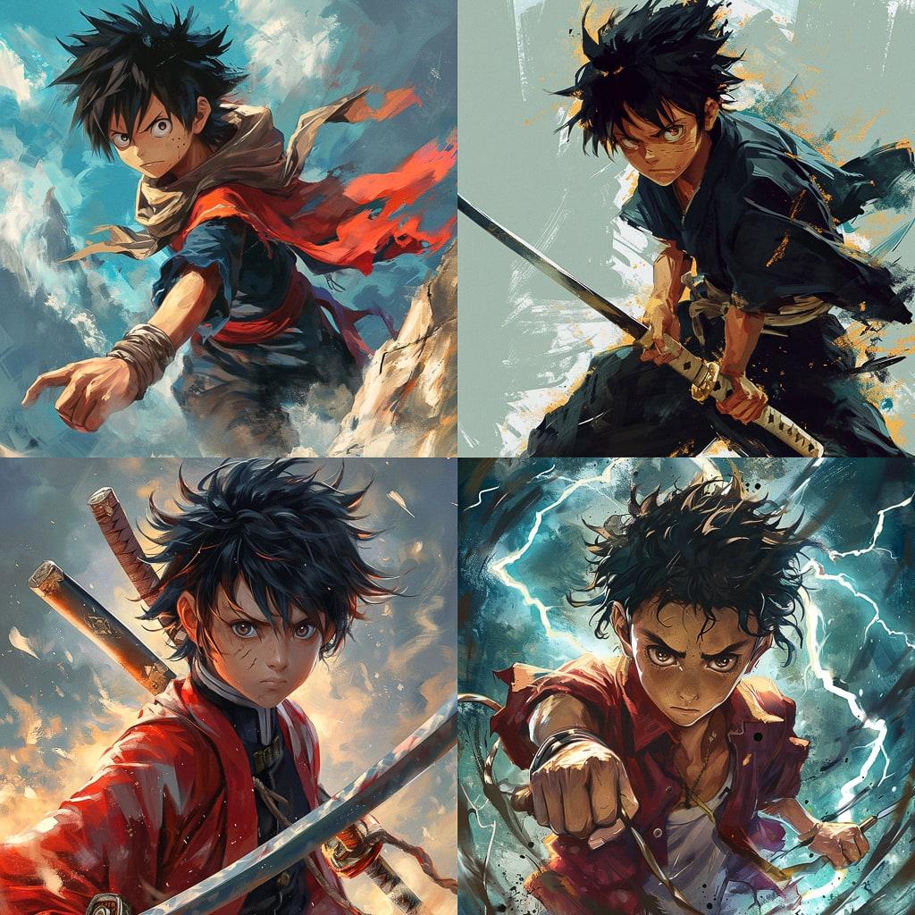 Shonen anime style style, Midjourney V6, render 1 of 4