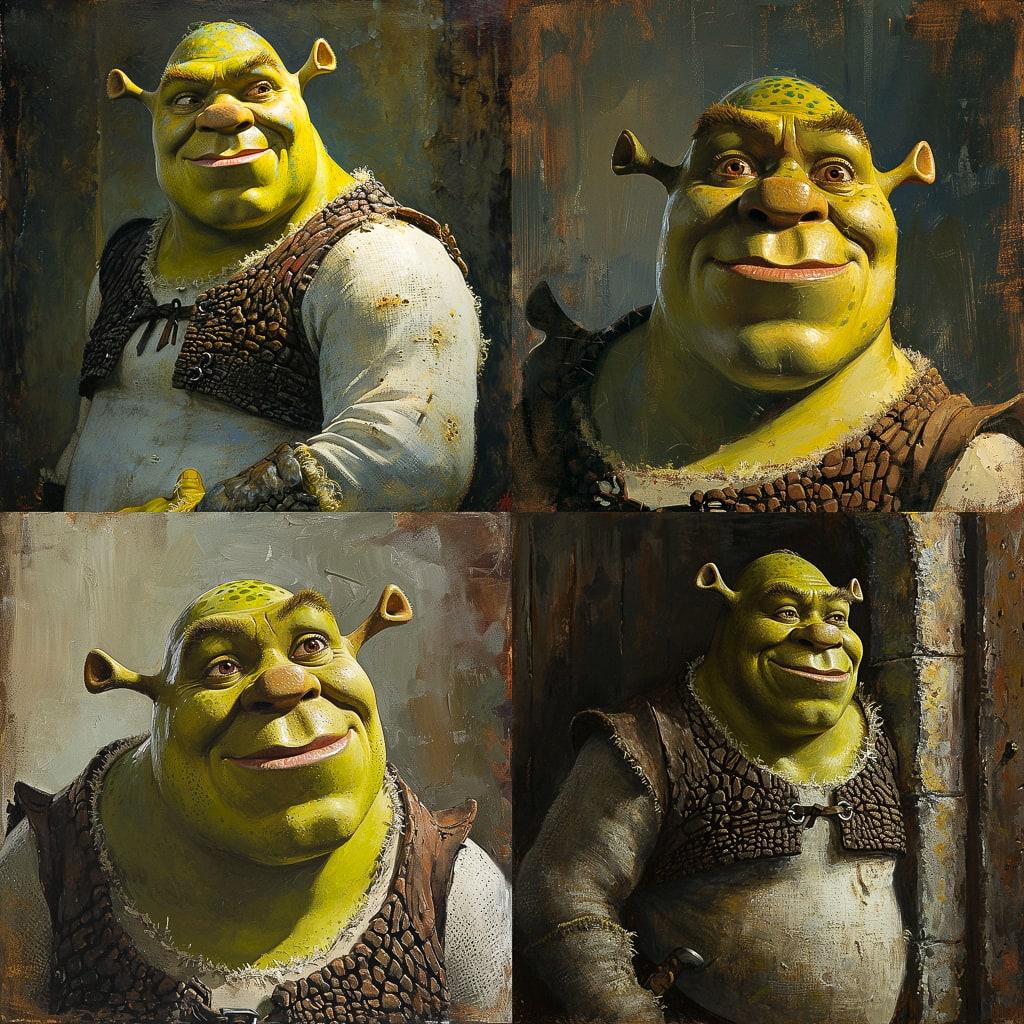 Shrek style, Midjourney V6, render 1 of 4