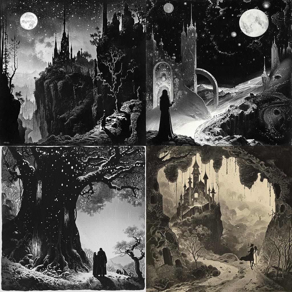 Sidney Sime style, Midjourney V6, render 1 of 4