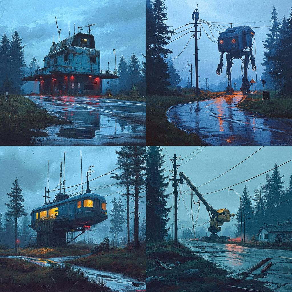 Simon Stalenhag style, Midjourney V6, render 1 of 4