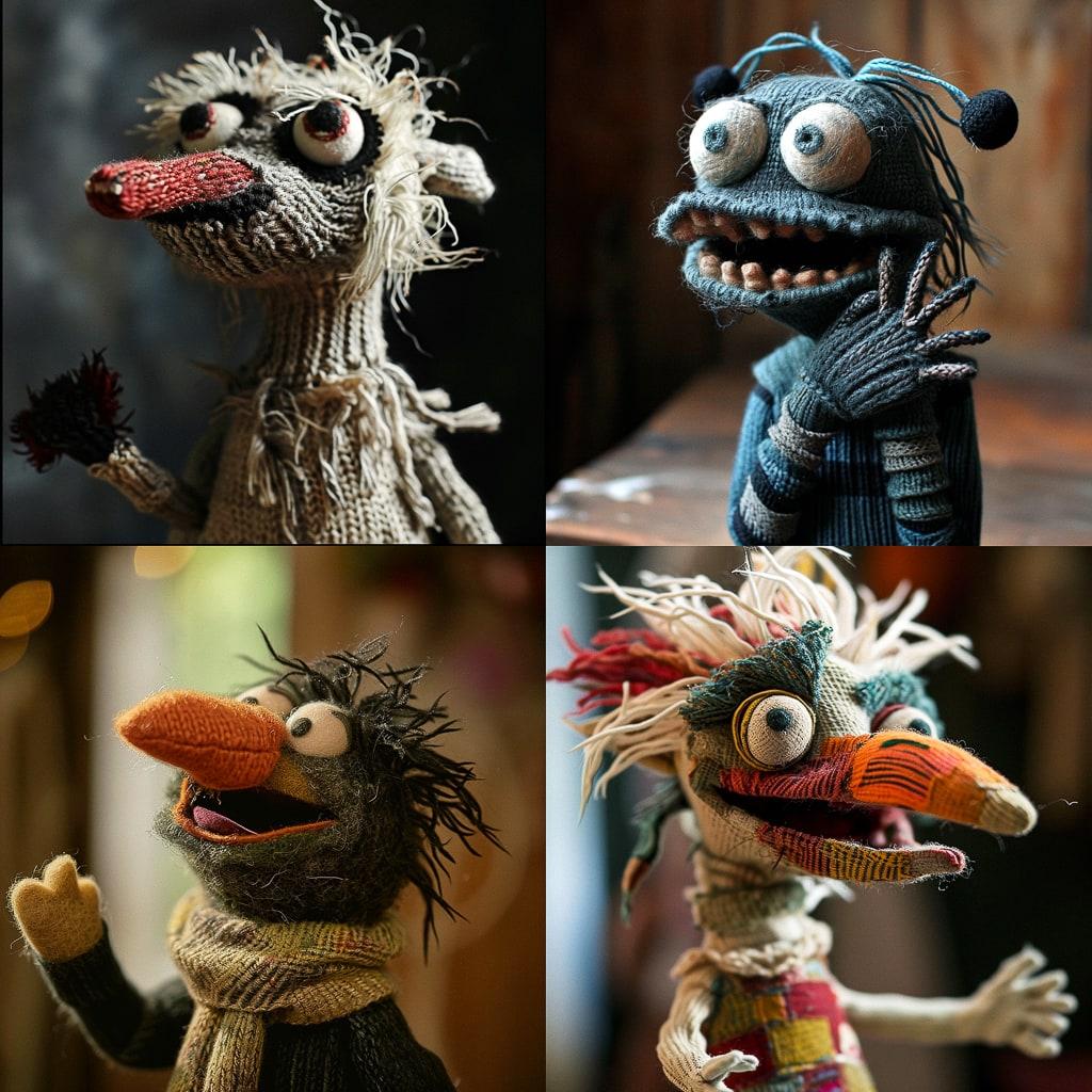 Sock puppet style style, Midjourney V6, render 1 of 4