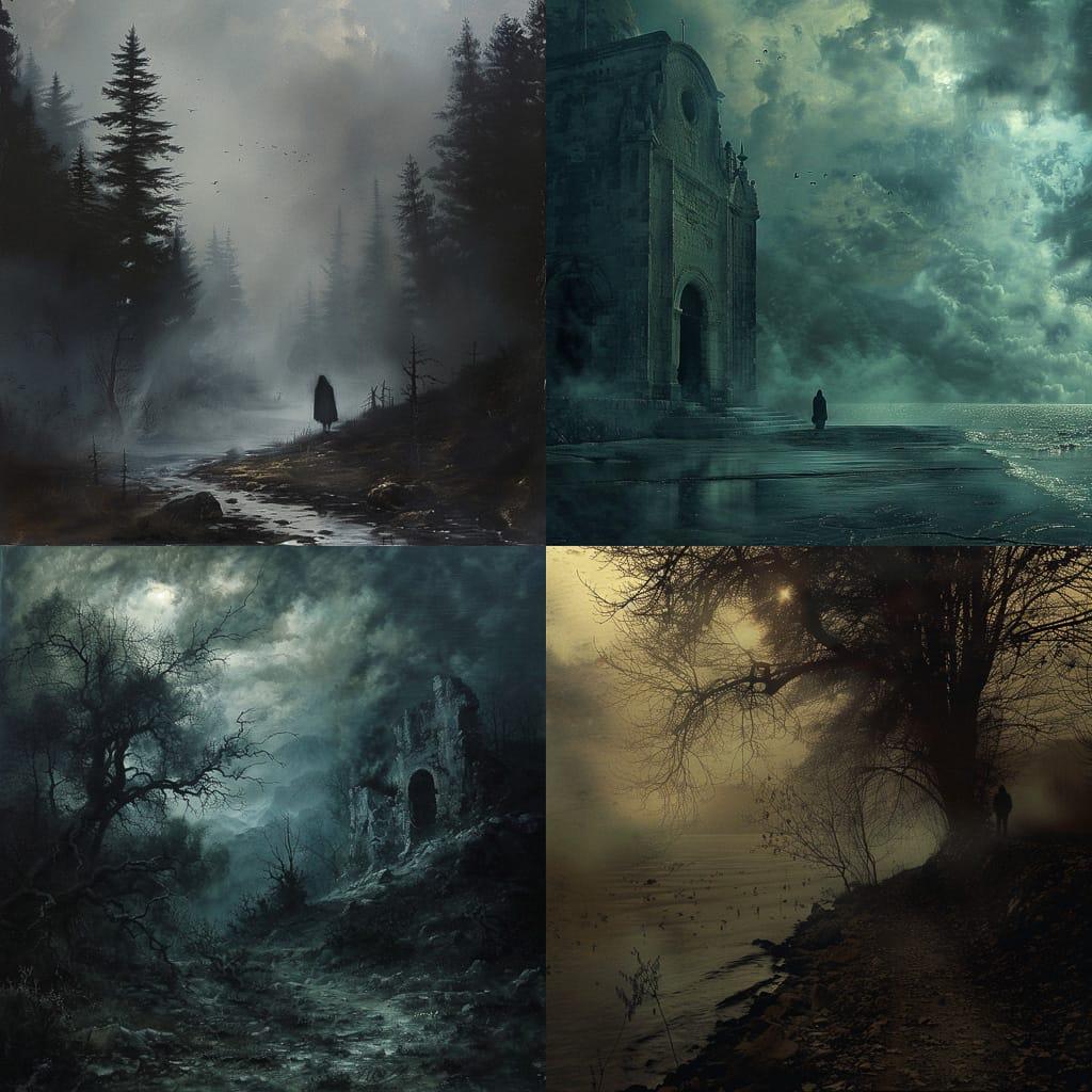 Somber atmosphere style, Midjourney V6, render 1 of 4