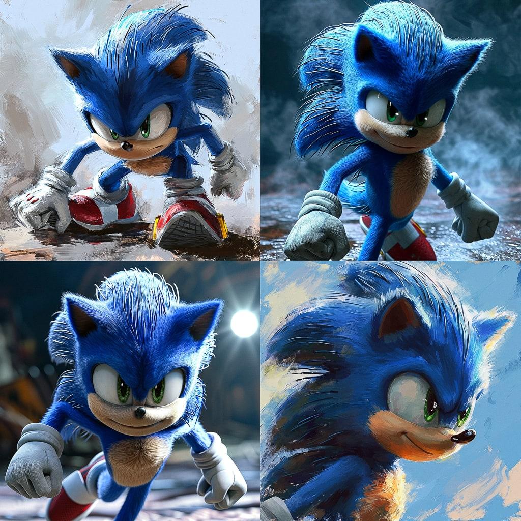 Sonic the Hedgehog style, Midjourney V6, render 1 of 4