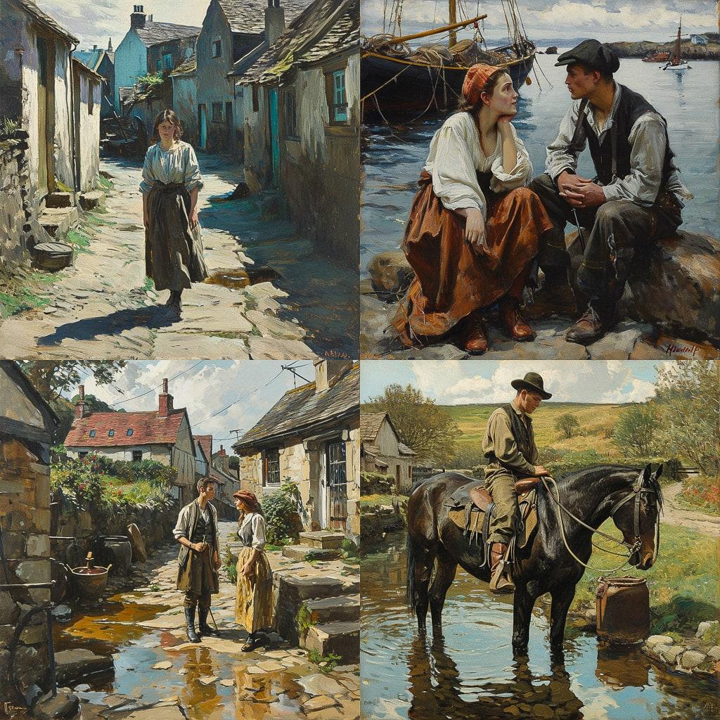 Stanhope Forbes style, Midjourney V6, render 1 of 4