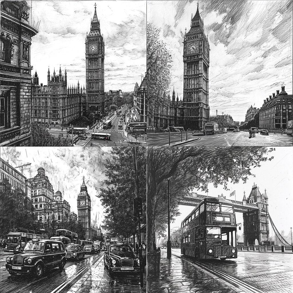 Stephen Wiltshire style, Midjourney V6, render 1 of 4