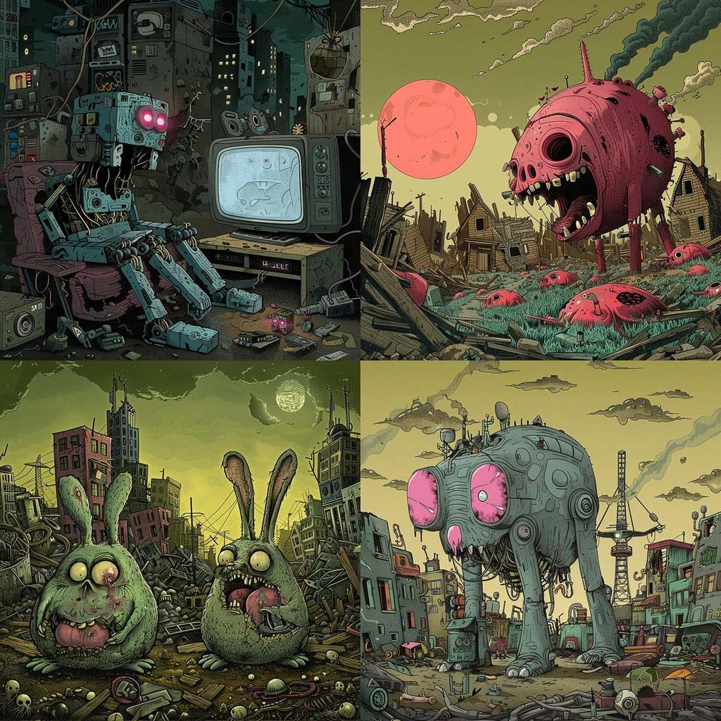 Steve Cutts style, Midjourney V6, render 1 of 4
