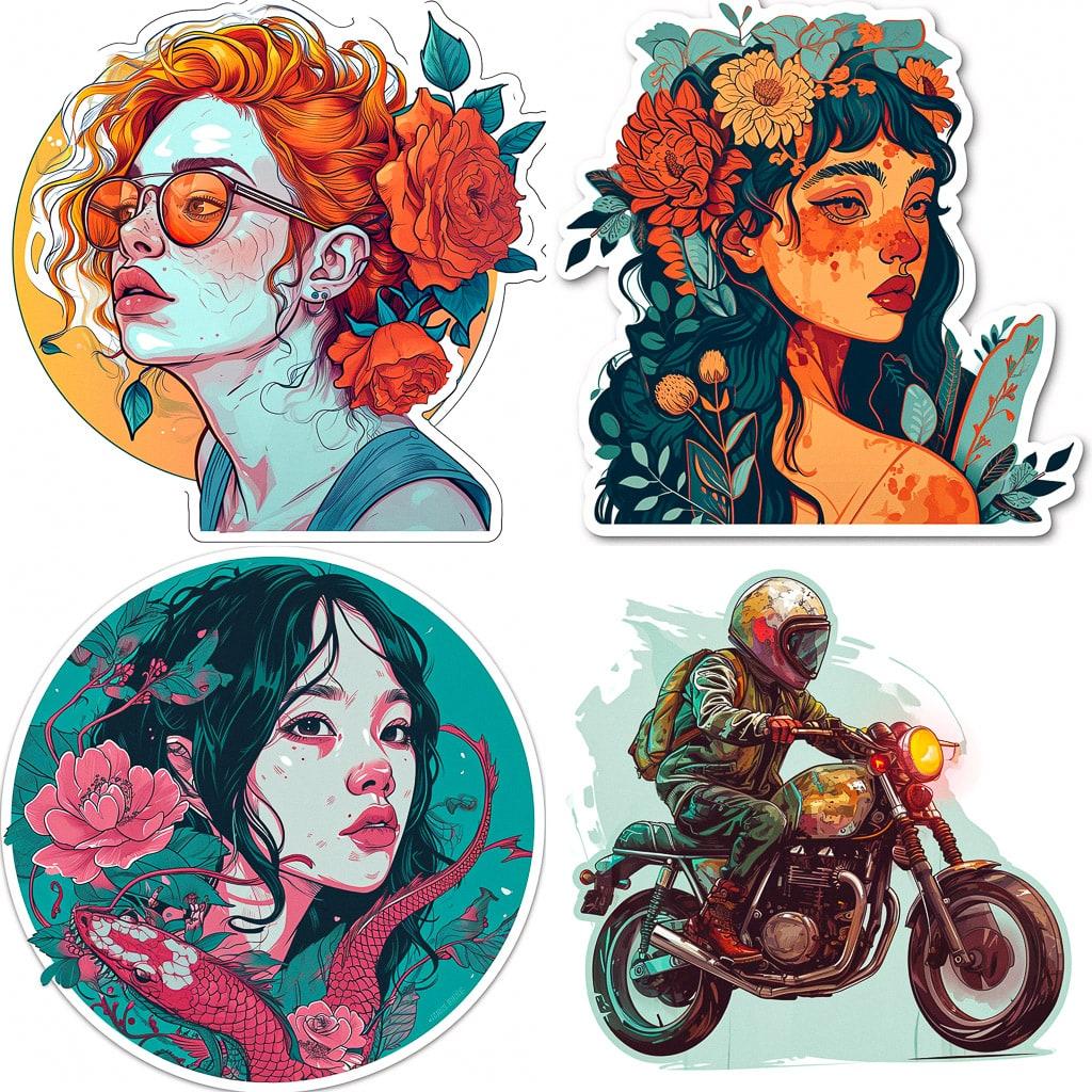 Sticker illustration style, Midjourney V6, render 1 of 4