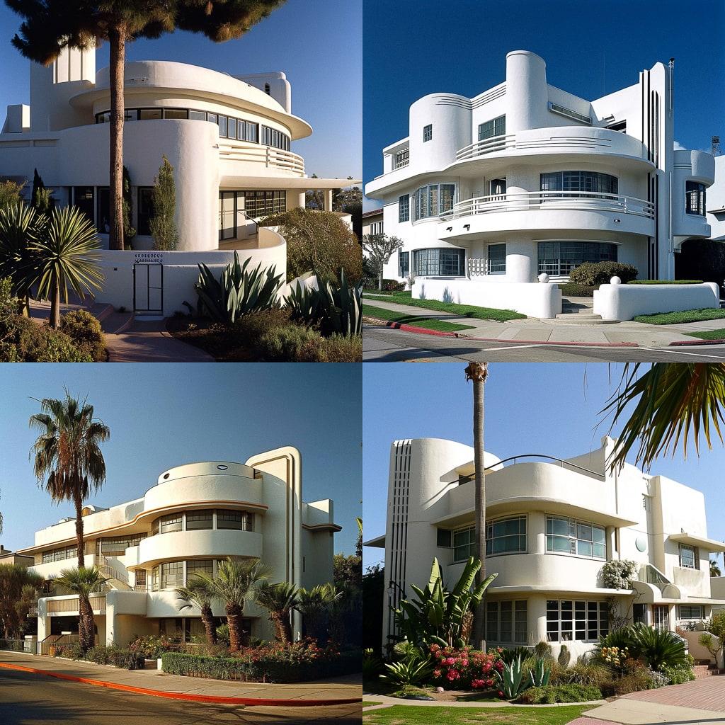 Streamline Moderne architecture style, Midjourney V6, render 1 of 4