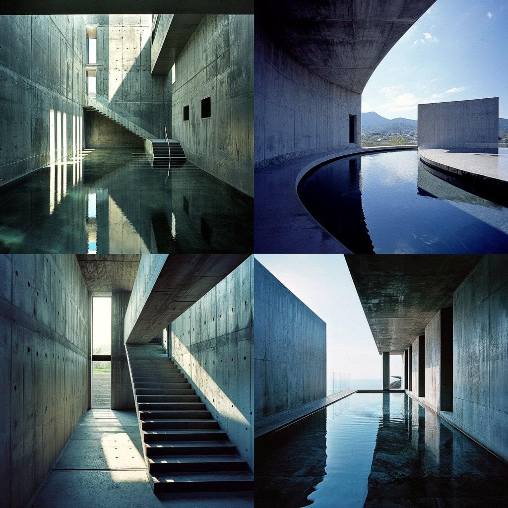 Tadao Ando style, Midjourney V6, render 1 of 4