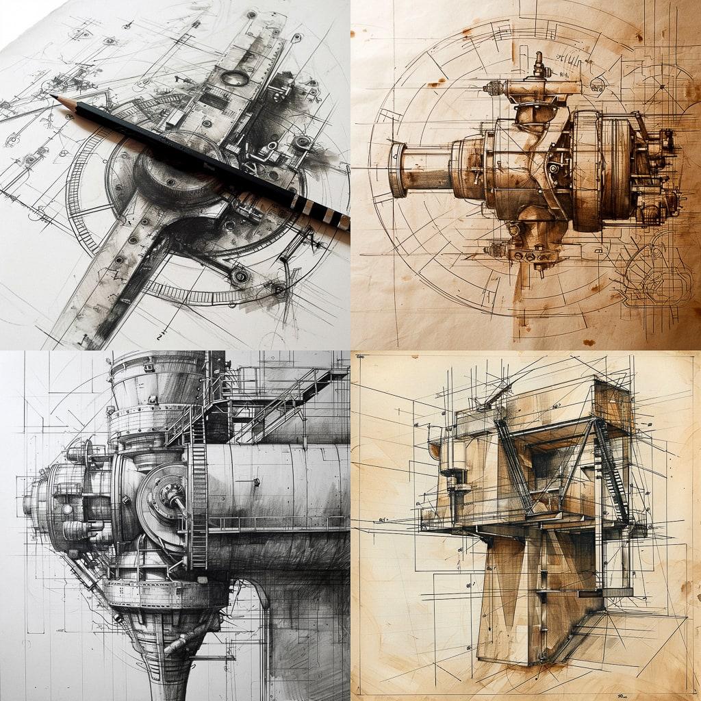 Technical drawing style, Midjourney V6, render 1 of 4