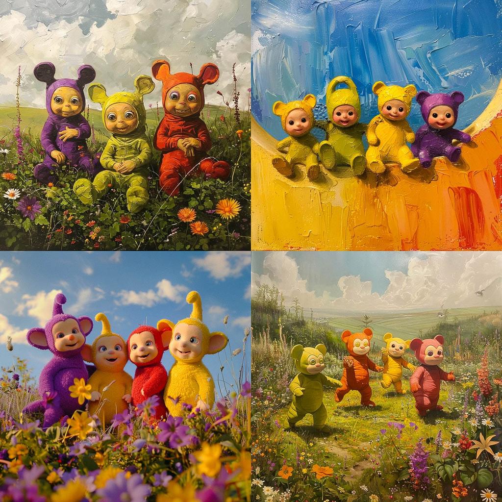 Teletubbies style, Midjourney V6, render 1 of 4