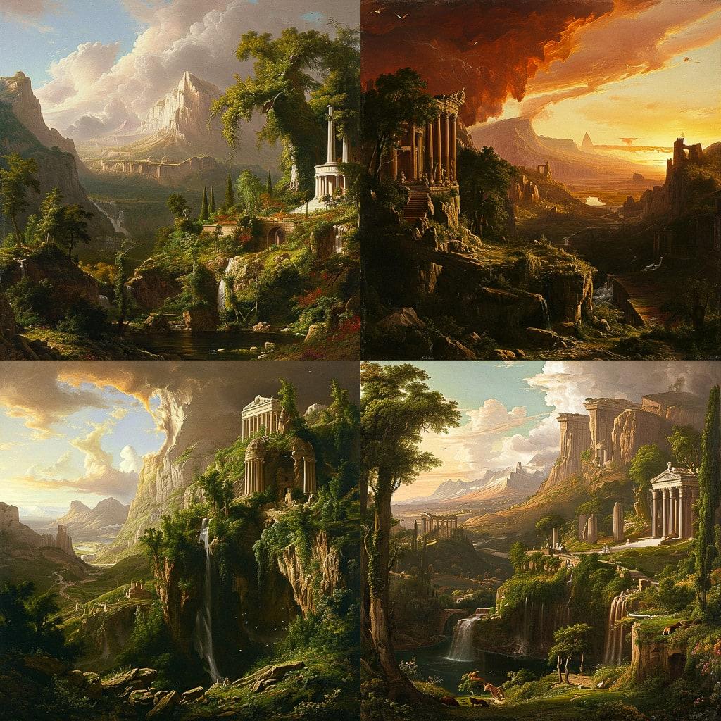 Thomas Cole style, Midjourney V6, render 1 of 4