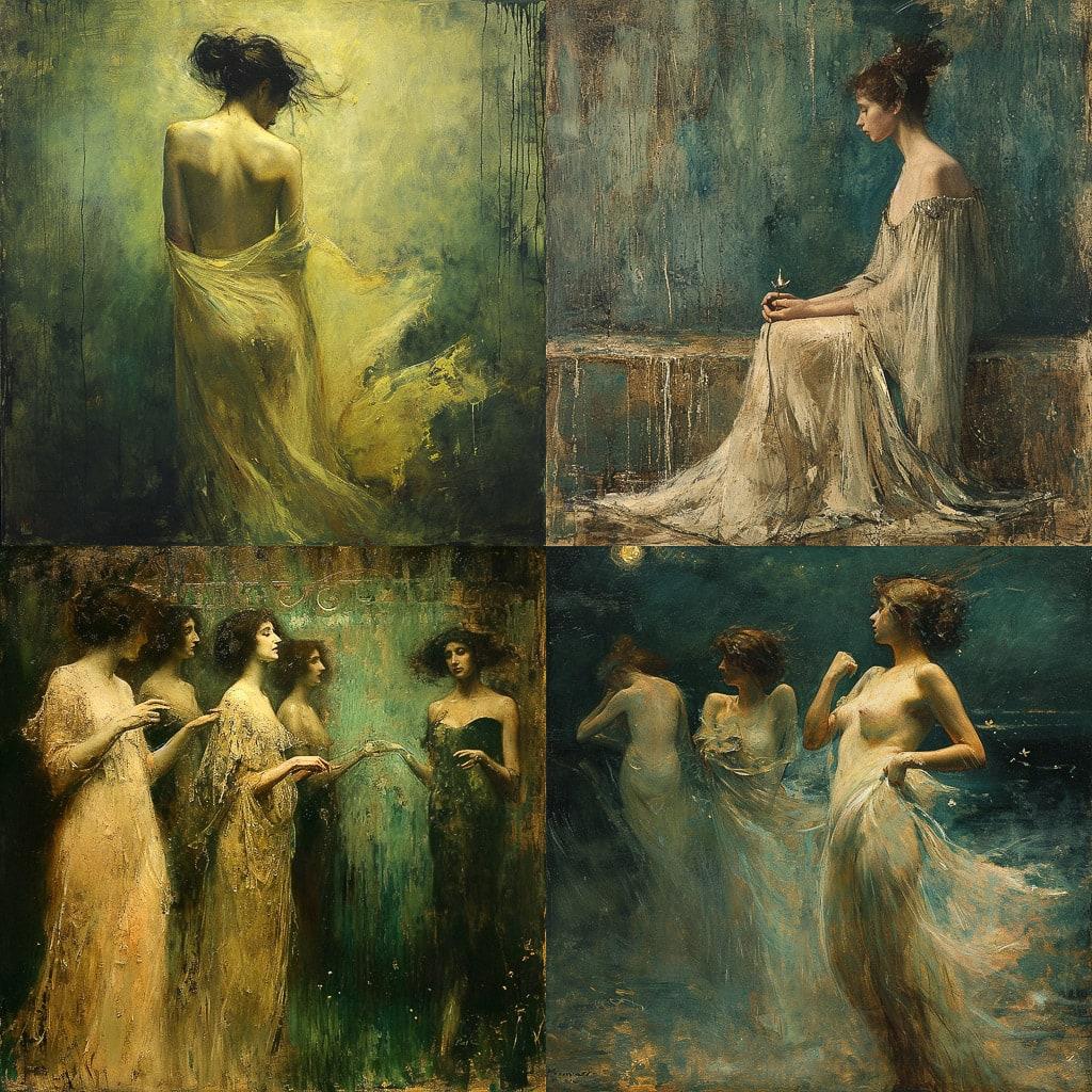 Thomas Dewing style, Midjourney V6, render 1 of 4