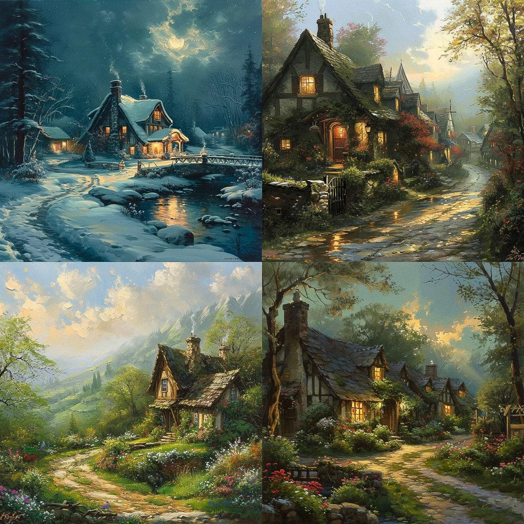 Thomas Kinkade style, Midjourney V6, render 1 of 4