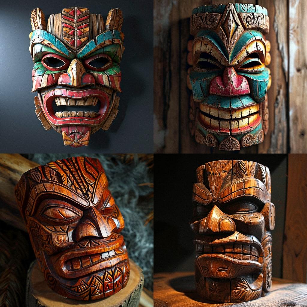Tiki mask style, Midjourney V6, render 1 of 4