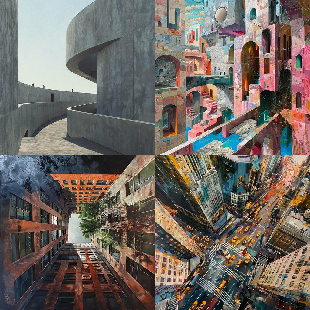 Tilted view style, Midjourney V6, render 1 of 4
