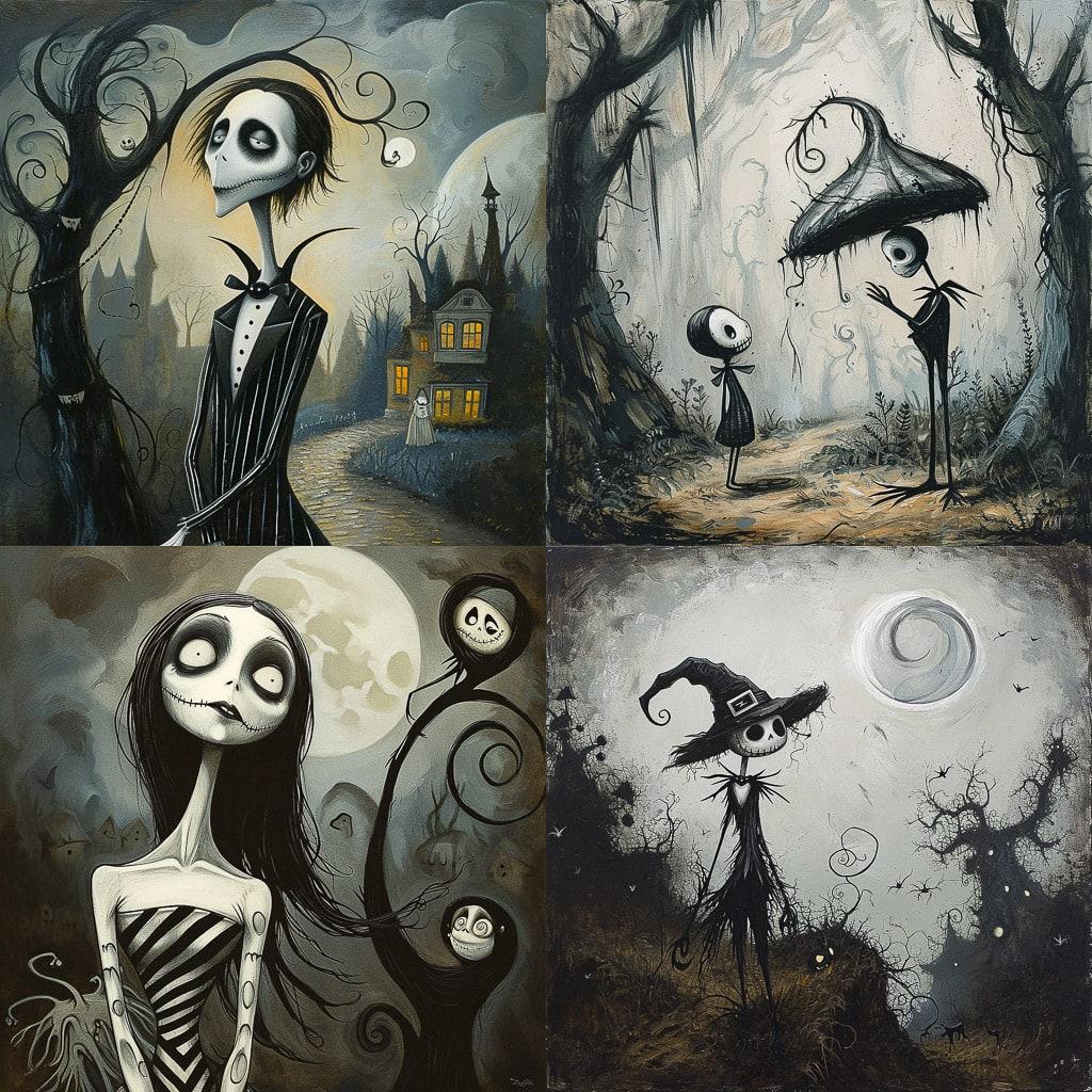 Tim Burton style, Midjourney V6, render 1 of 4