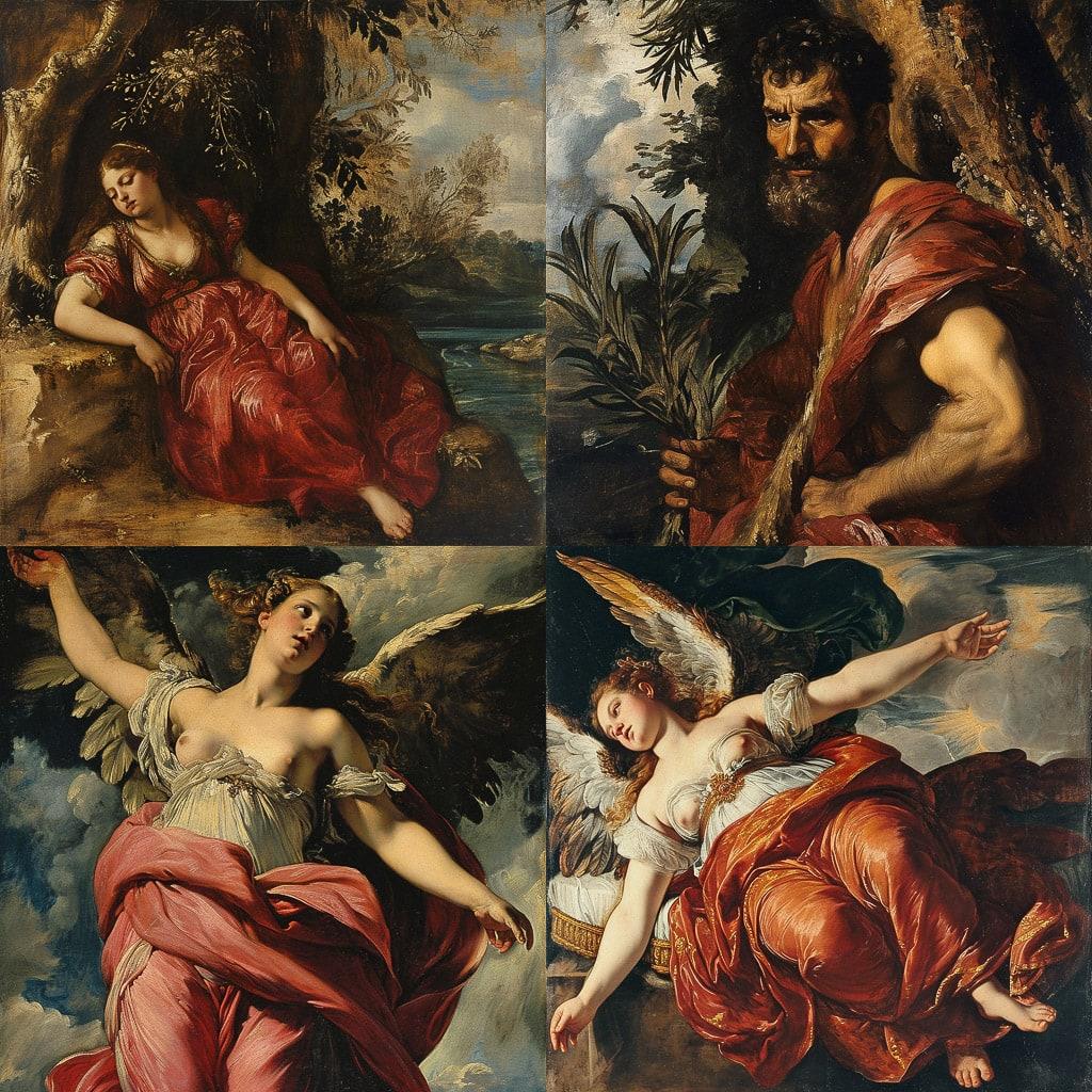 Titian style, Midjourney V6, render 1 of 4