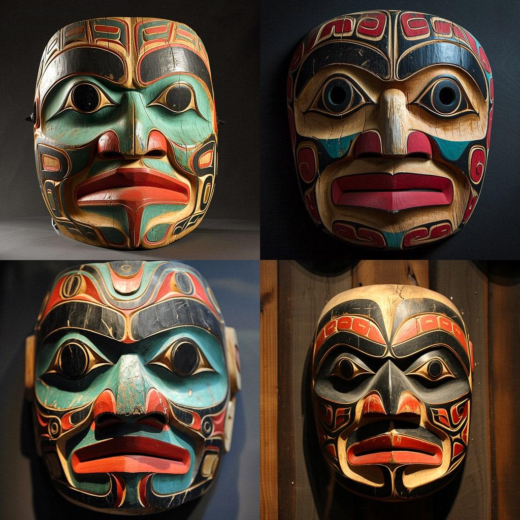 Tlingit mask style, Midjourney V6, render 1 of 4