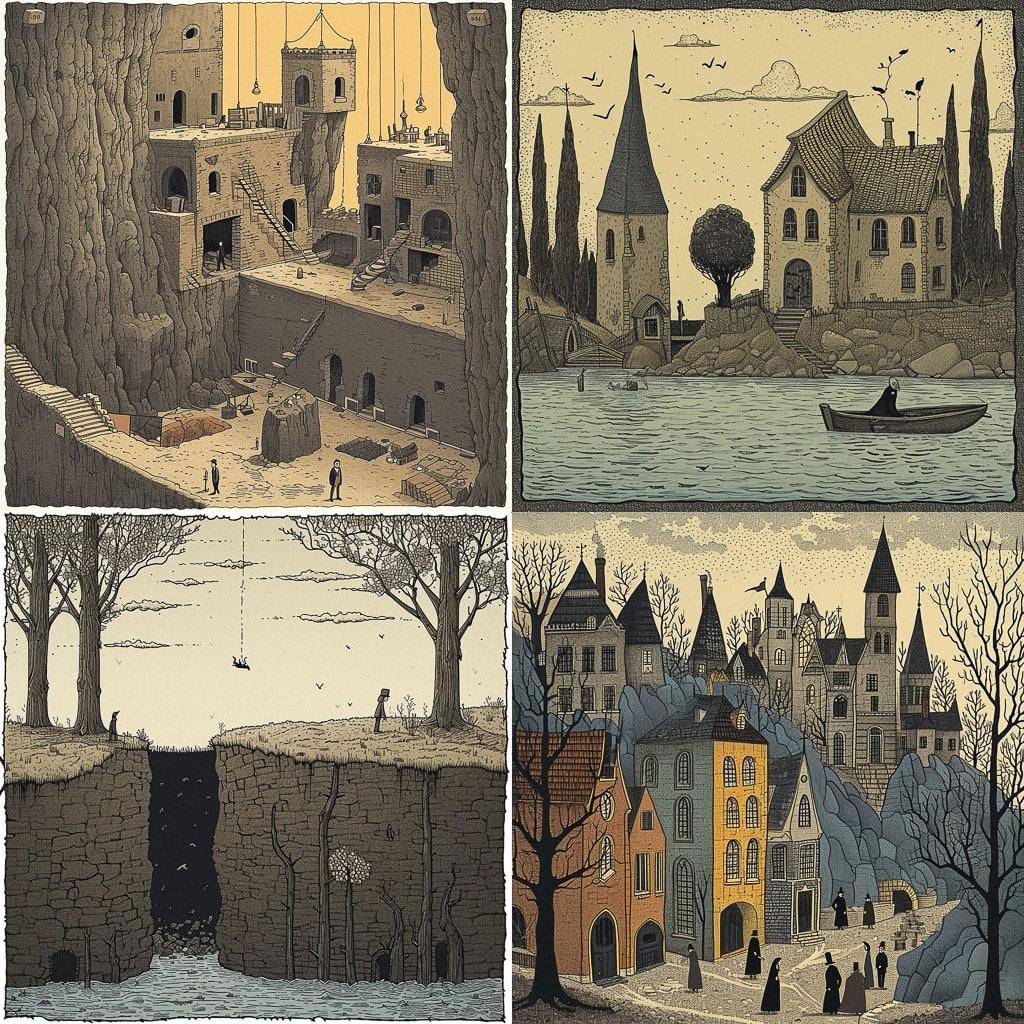 Tom Gauld style, Midjourney V6, render 1 of 4