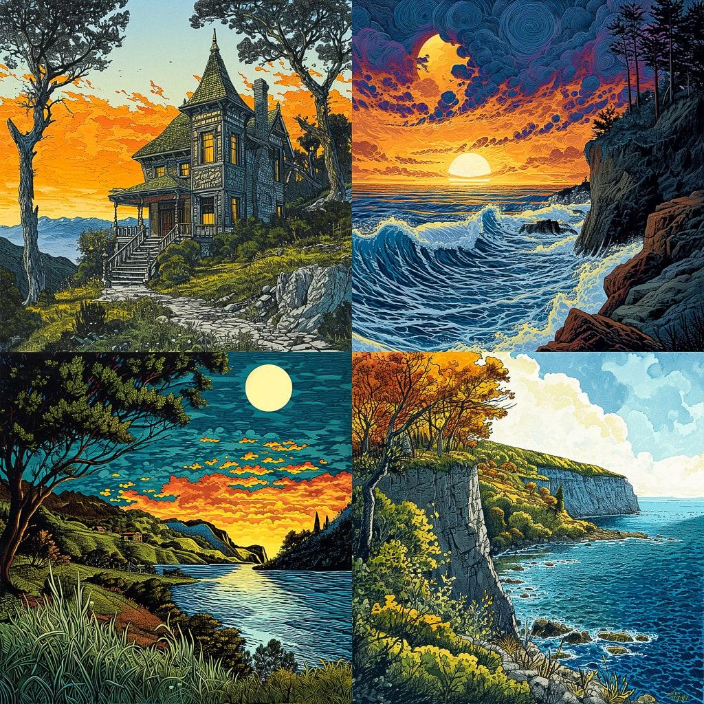 Tom Killion style, Midjourney V6, render 1 of 4