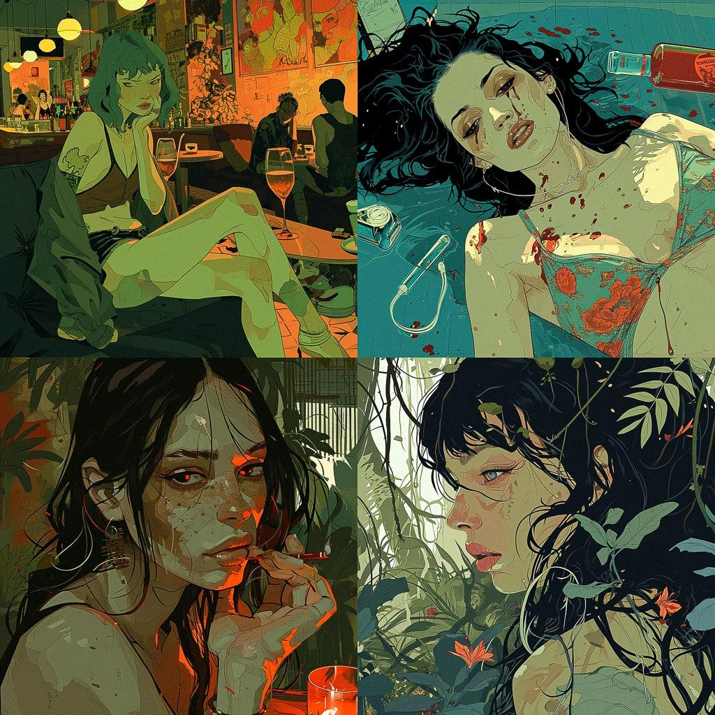 Tomer Hanuka style, Midjourney V6, render 1 of 4