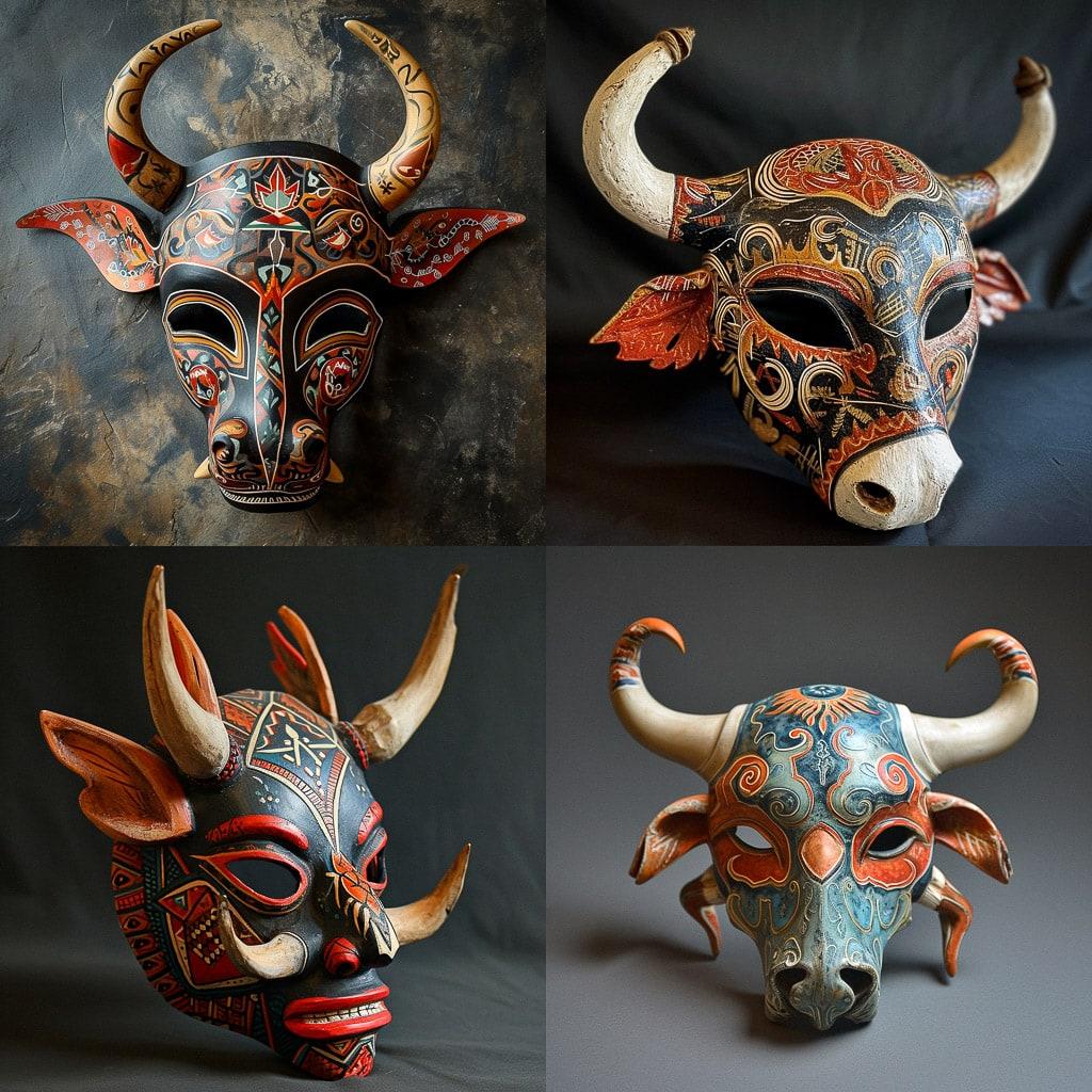 Torito mask style, Midjourney V6, render 1 of 4