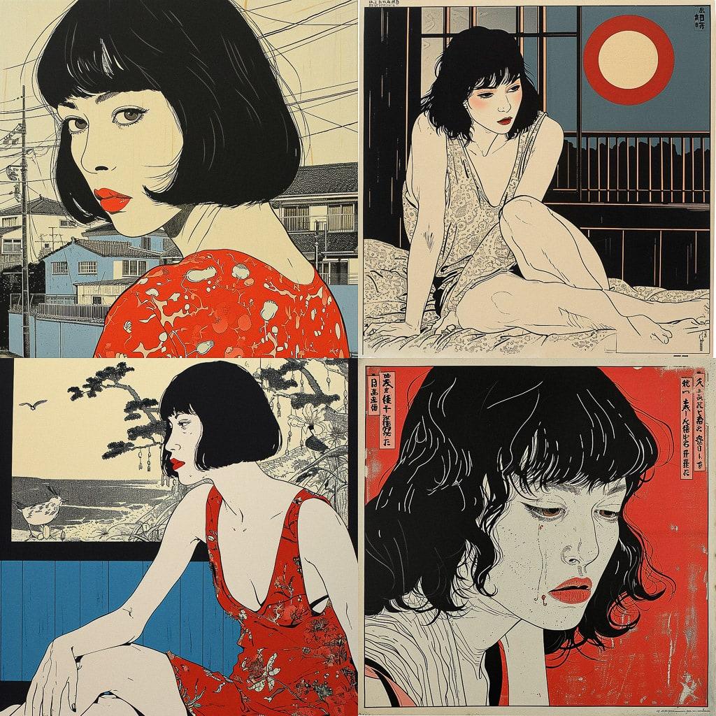 Toshio Saeki style, Midjourney V6, render 1 of 4