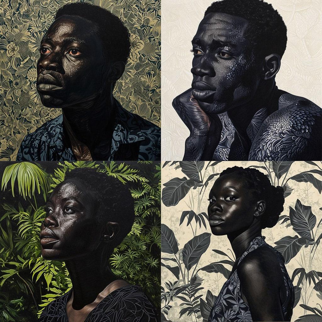 Toyin Ojih Odutola style, Midjourney V6, render 1 of 4
