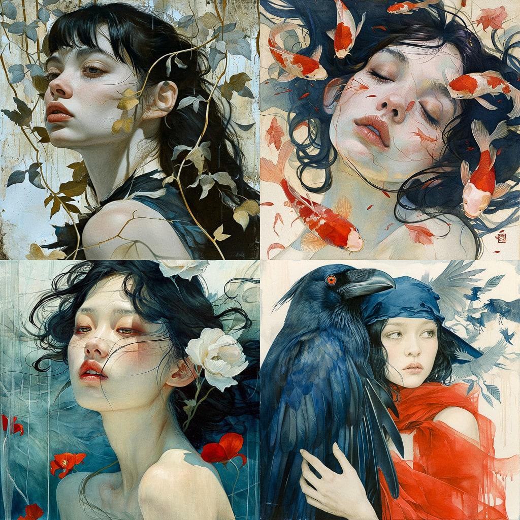 Tran Nguyen style, Midjourney V6, render 1 of 4