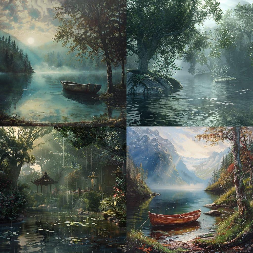Tranquil atmosphere style, Midjourney V6, render 1 of 4