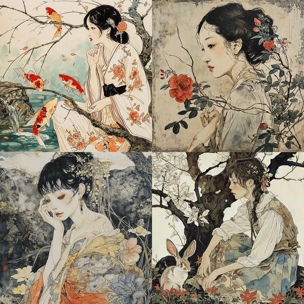 Tsuguharu Foujita style, Midjourney V6, render 1 of 4