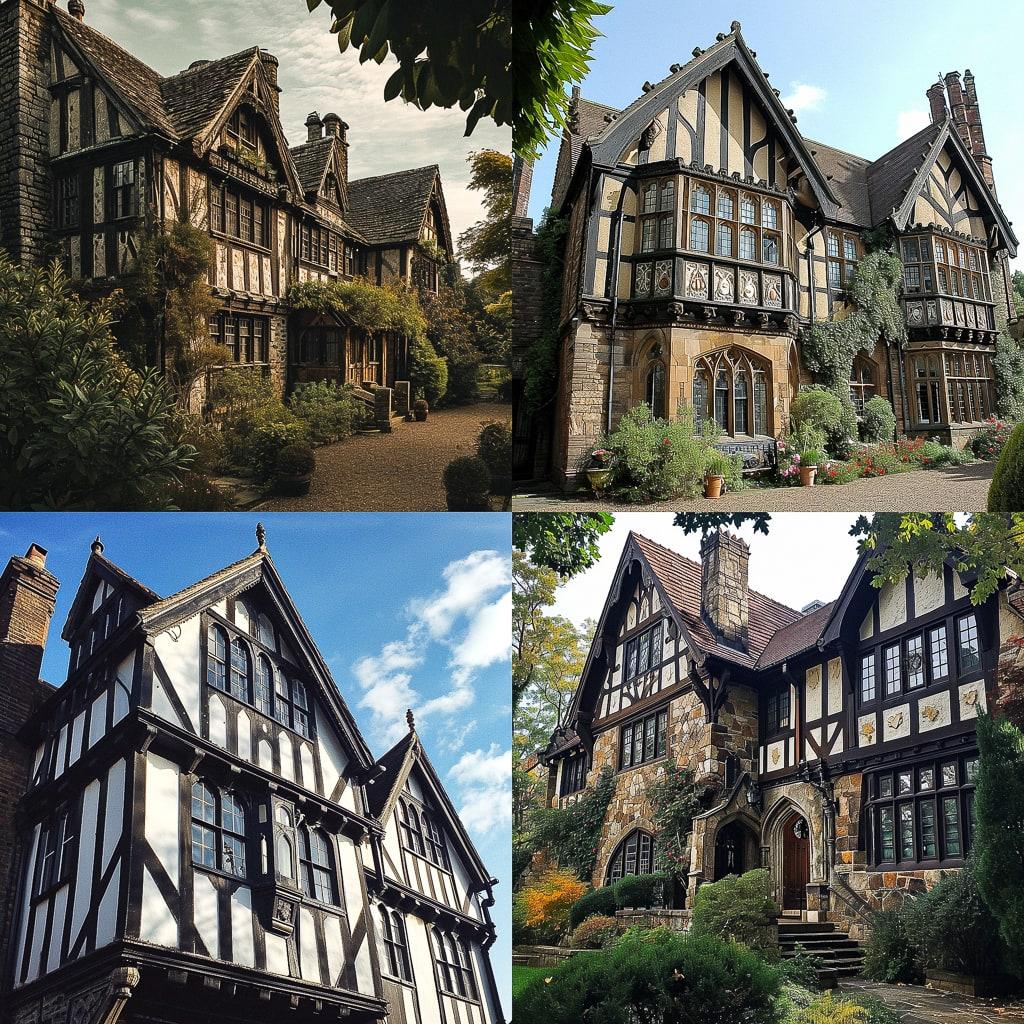 Tudor architecture style, Midjourney V6, render 1 of 4