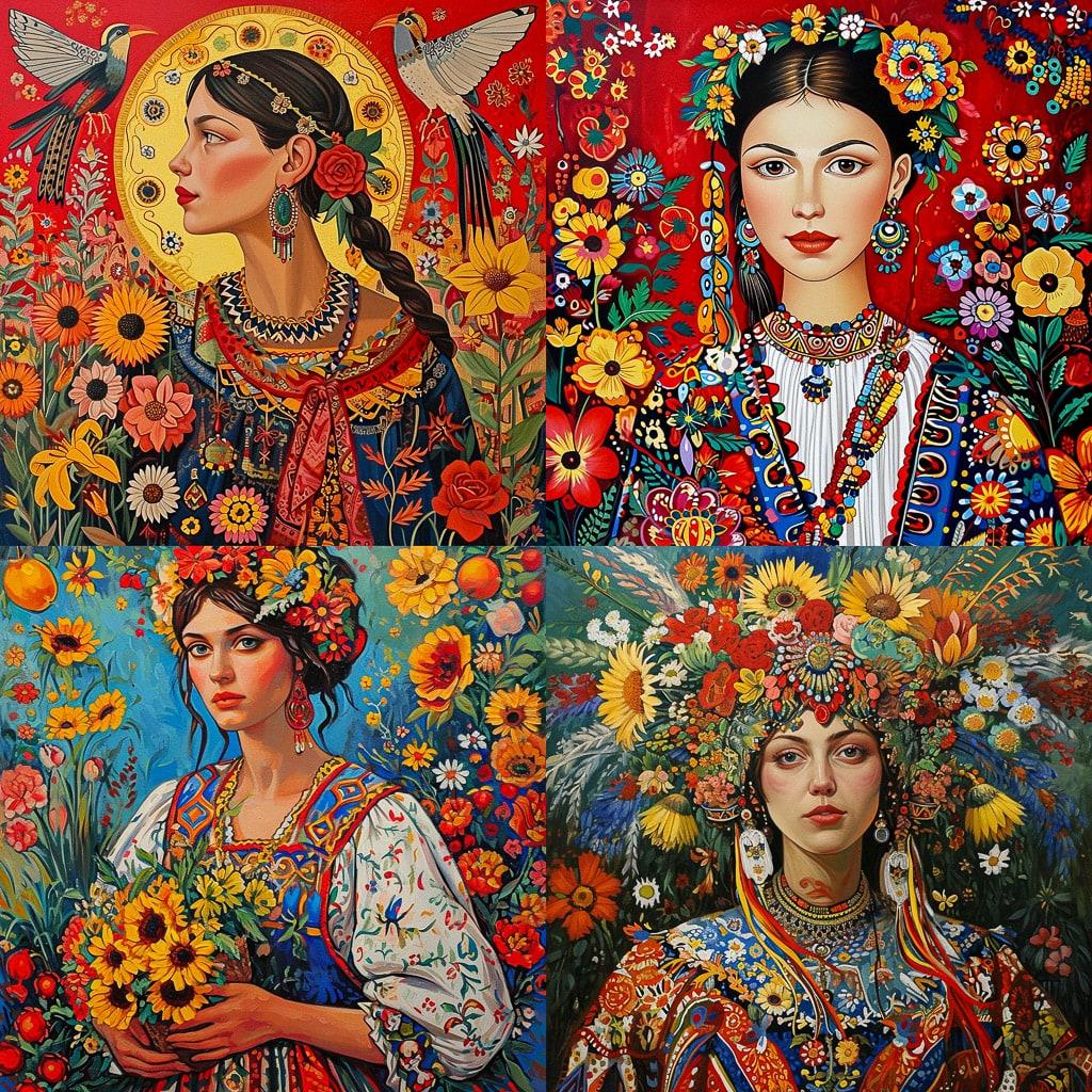 Ukrainian folk art style, Midjourney V6, render 1 of 4
