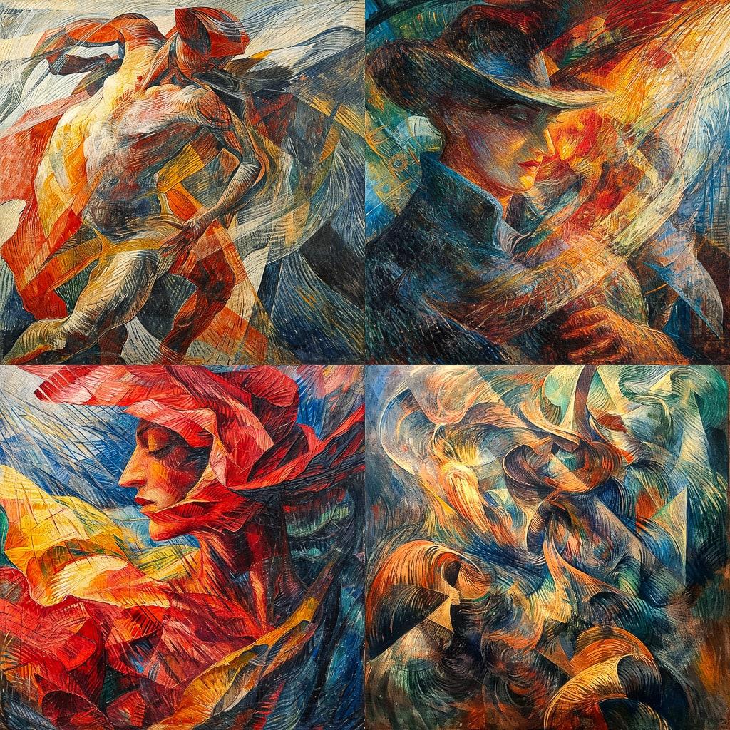 Umberto Boccioni style, Midjourney V6, render 1 of 4
