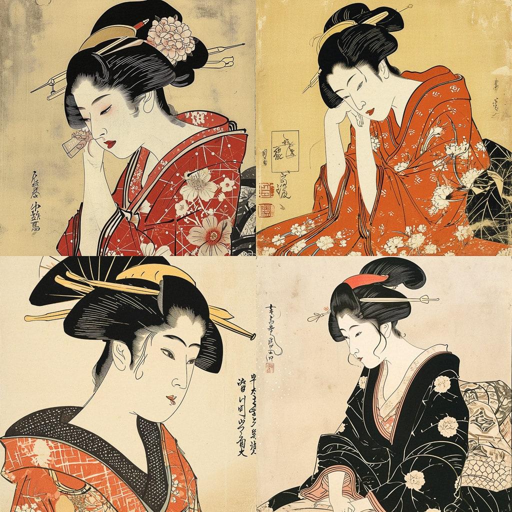 Utamaro style, Midjourney V6, render 1 of 4