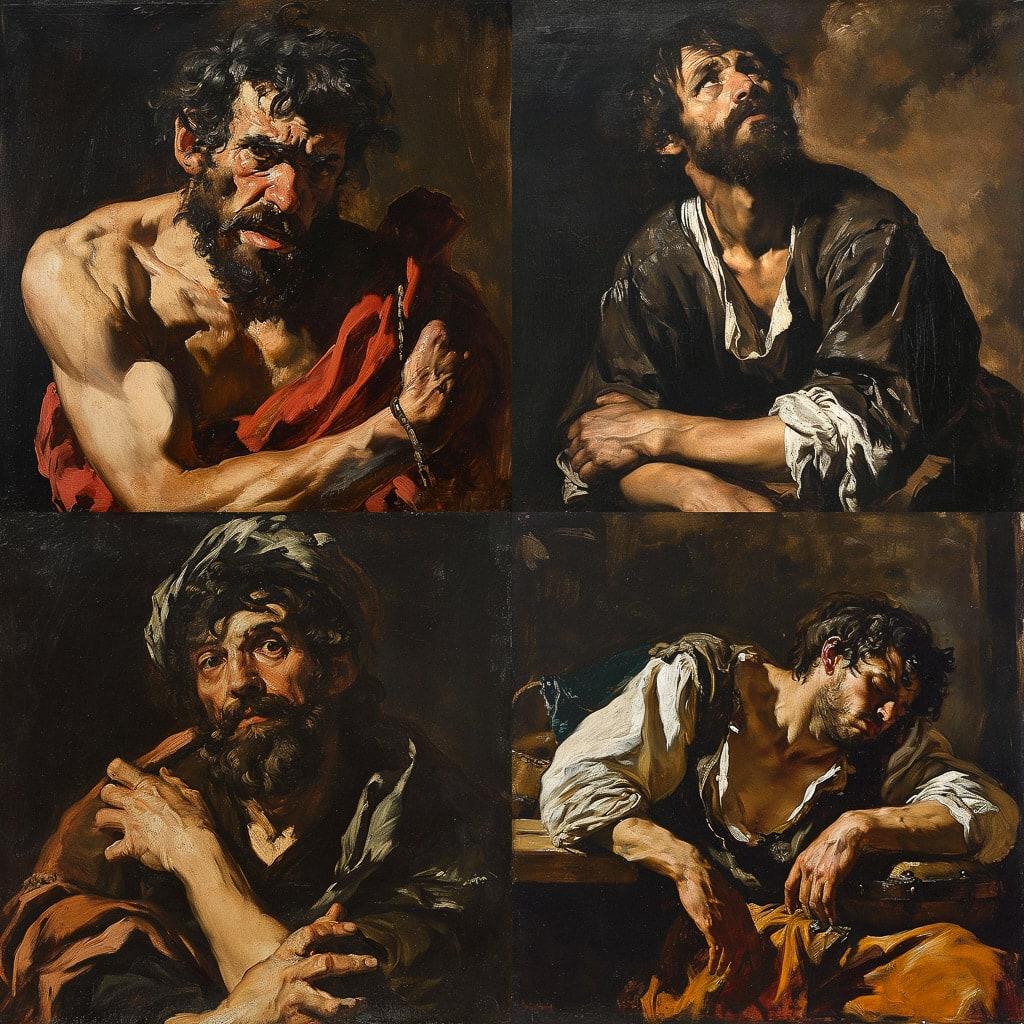 Valentin de Boulogne style, Midjourney V6, render 1 of 4
