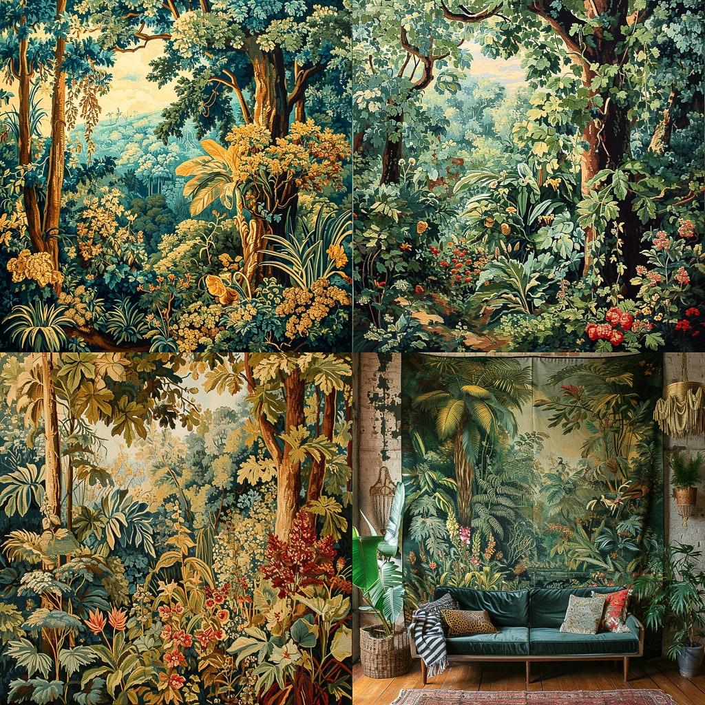 Verdure tapestry style, Midjourney V6, render 1 of 4
