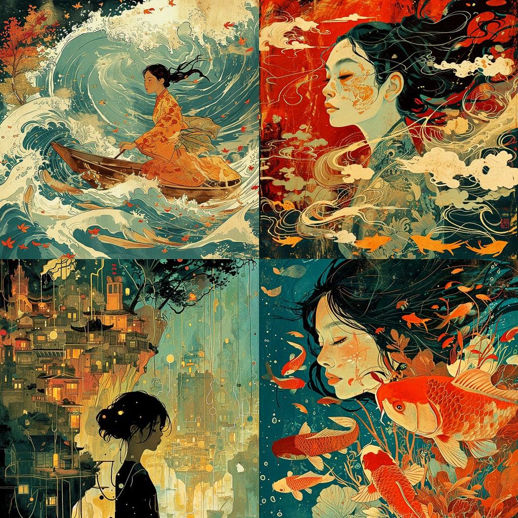 Victo Ngai style, Midjourney V6, render 1 of 4