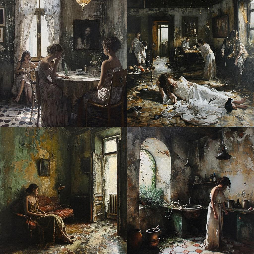 Vincent Desiderio style, Midjourney V6, render 1 of 4