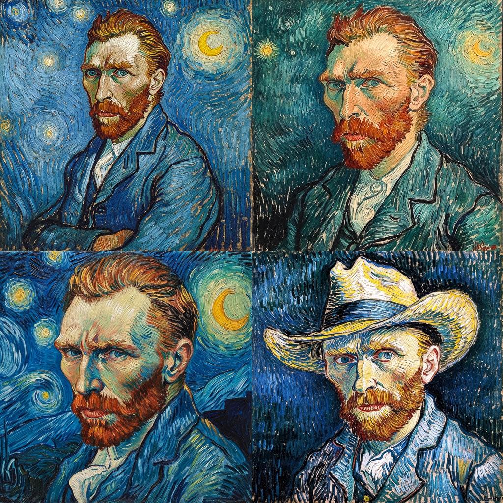 Vincent van Gogh style, Midjourney V6, render 1 of 4