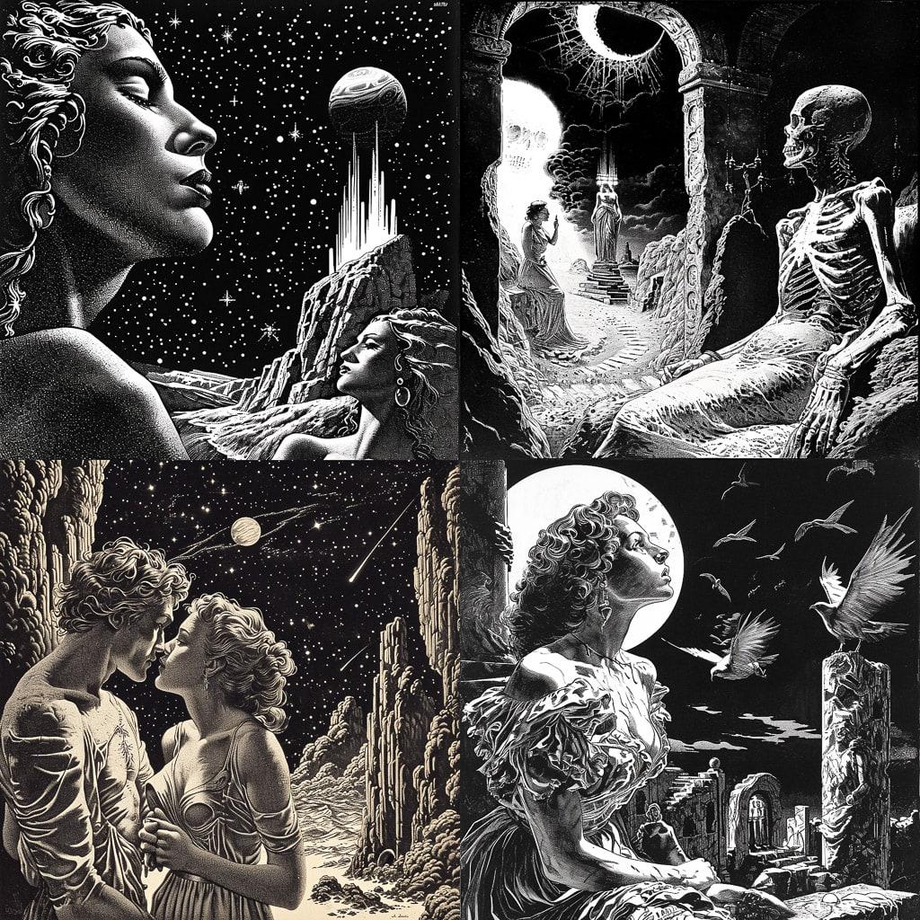 Virgil Finlay style, Midjourney V6, render 1 of 4