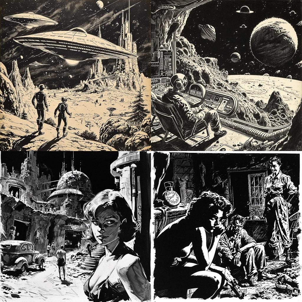 Wally Wood style, Midjourney V6, render 1 of 4