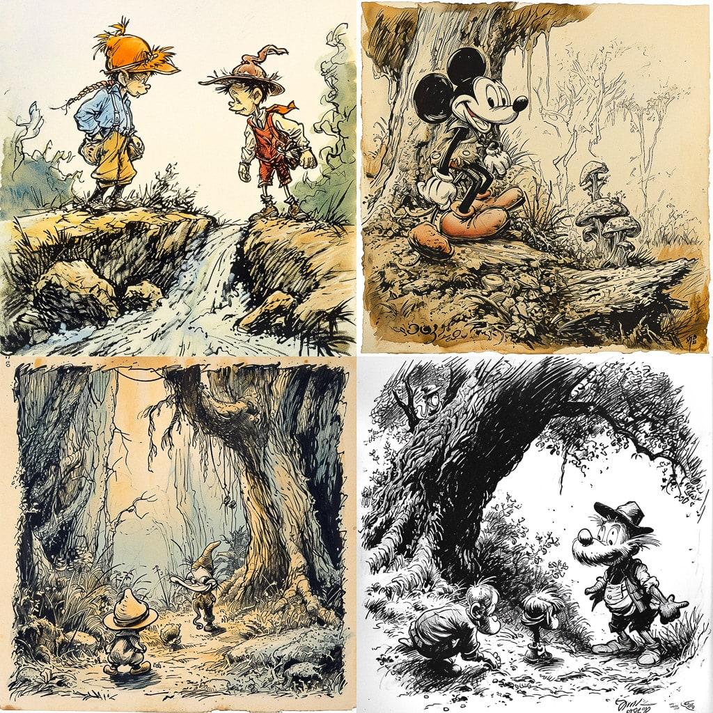 Walt Kelly style, Midjourney V6, render 1 of 4