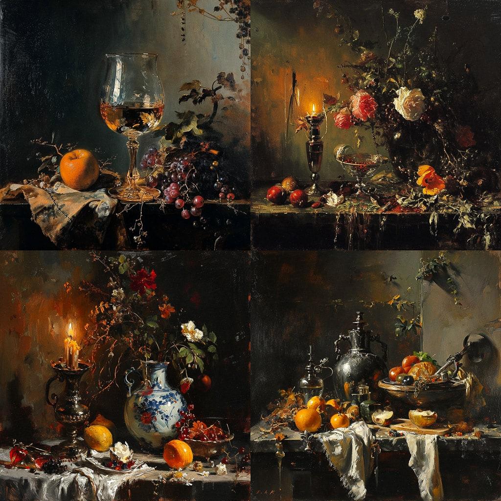 Willem Kalf style, Midjourney V6, render 1 of 4
