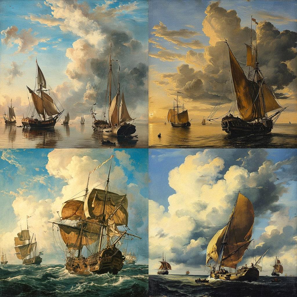 Willem van der Velde style, Midjourney V6, render 1 of 4